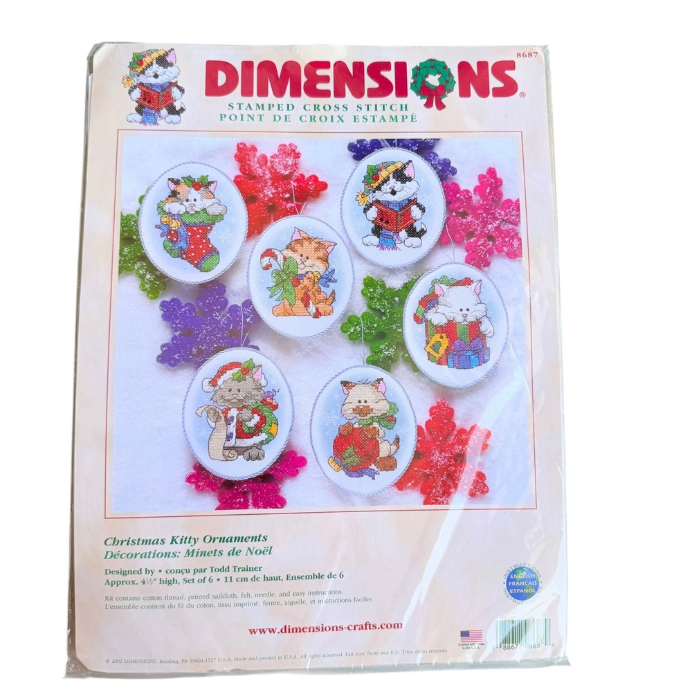 Dimensions Christmas Kitty Ornaments Stamped Cross Stitch Kit 8687 Vintage 2002